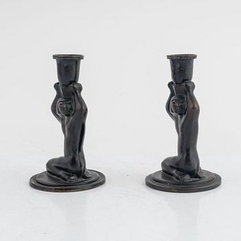 Kitty von Otter, a pair of bronze candlesticks, FAK Brons (Fabriksaktiebolaget Kronsilver), 1930's.