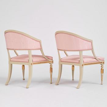 A pair of late Gustavian open armchairs, late 18th century.