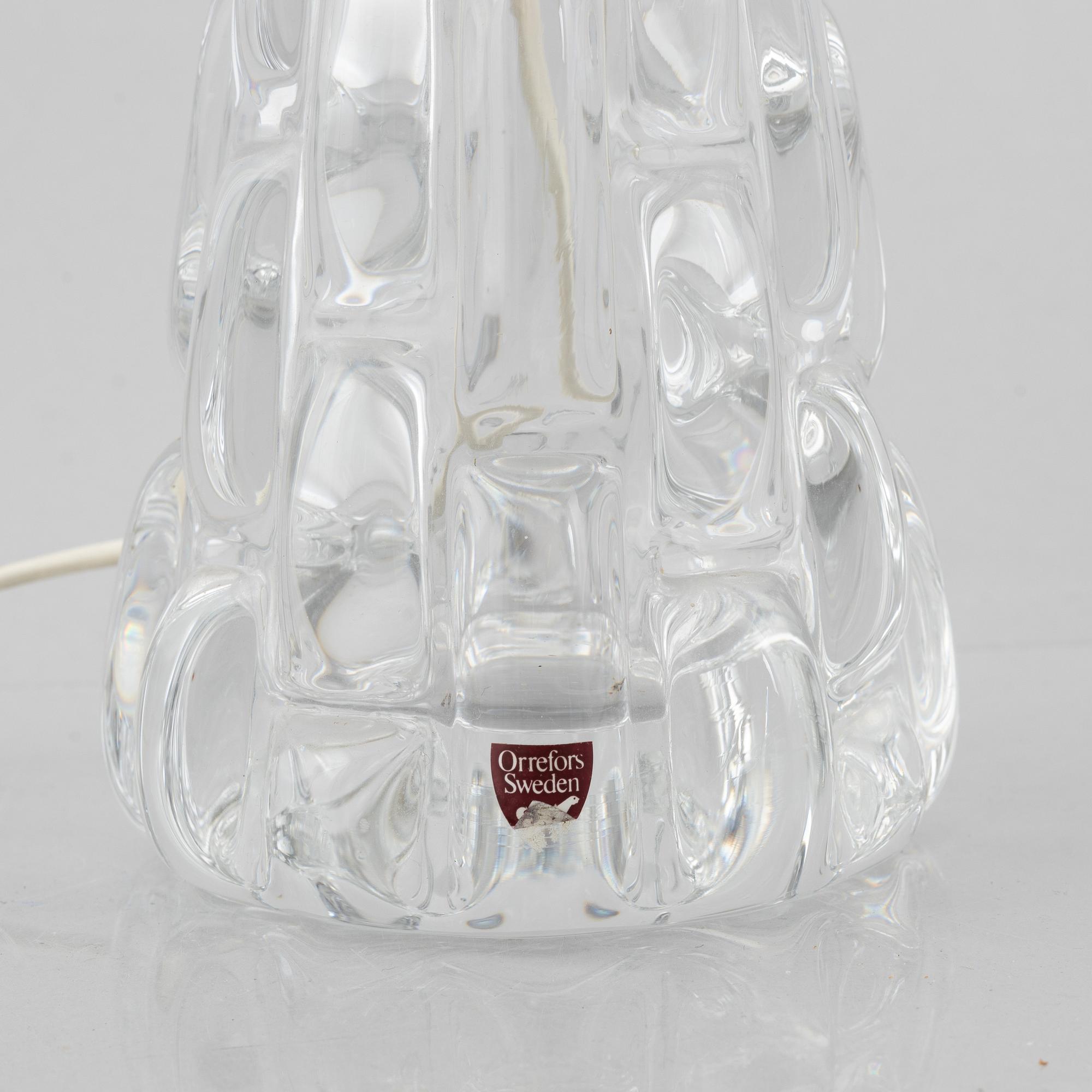 Carl Fagerlund, a pair of "RD-1477" glass table lamps, Orrefors, Sweden.