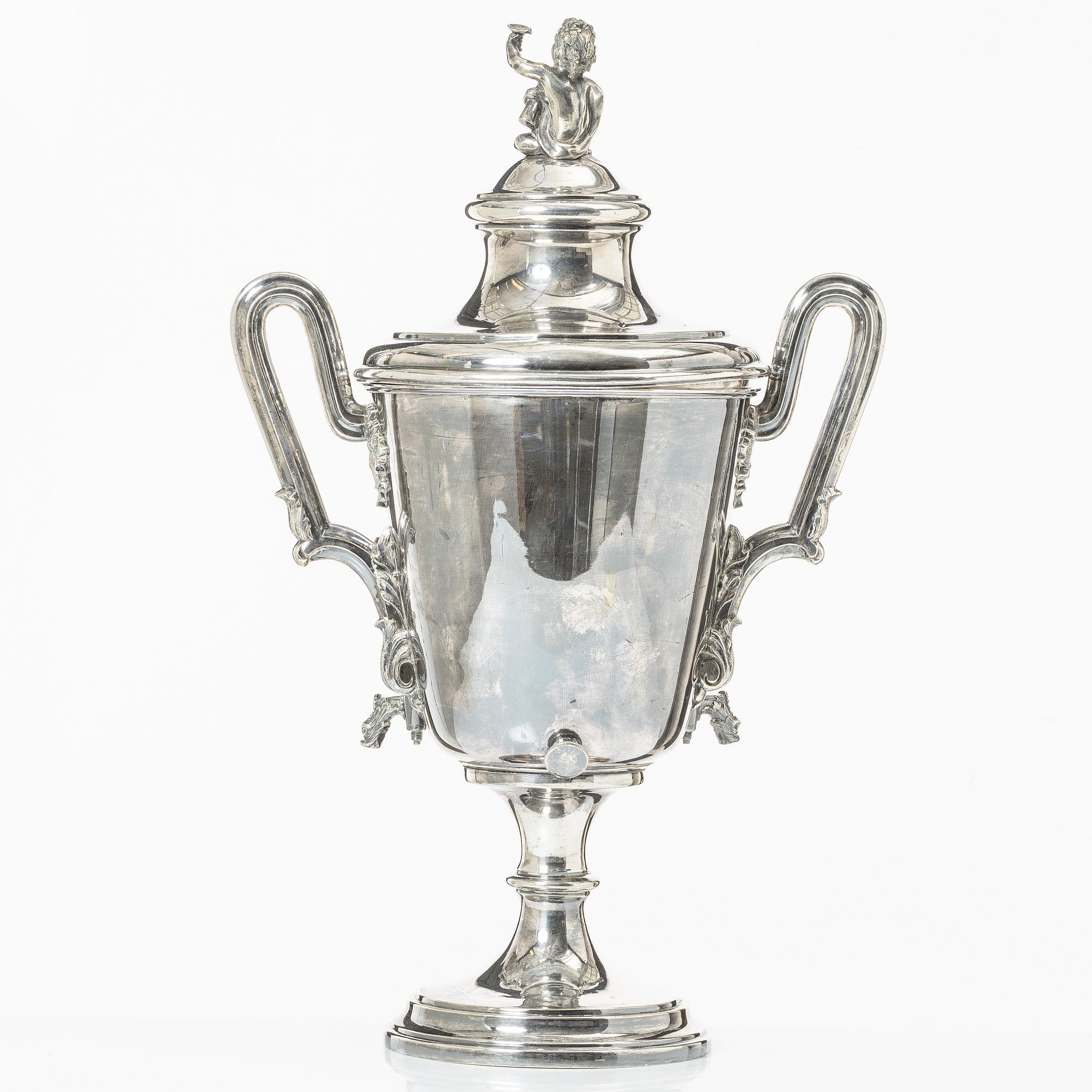 Brännvinscistern, nysilver, DA Kjernås Nysilfverfabrik, Göteborg.