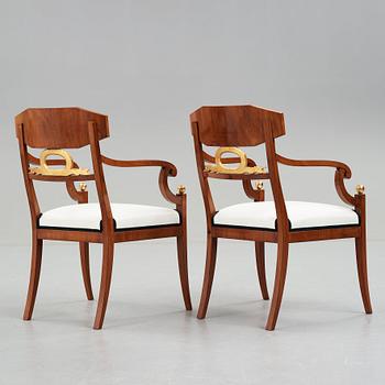 A pair of Swedish Empire armchairs, 1820-40's.