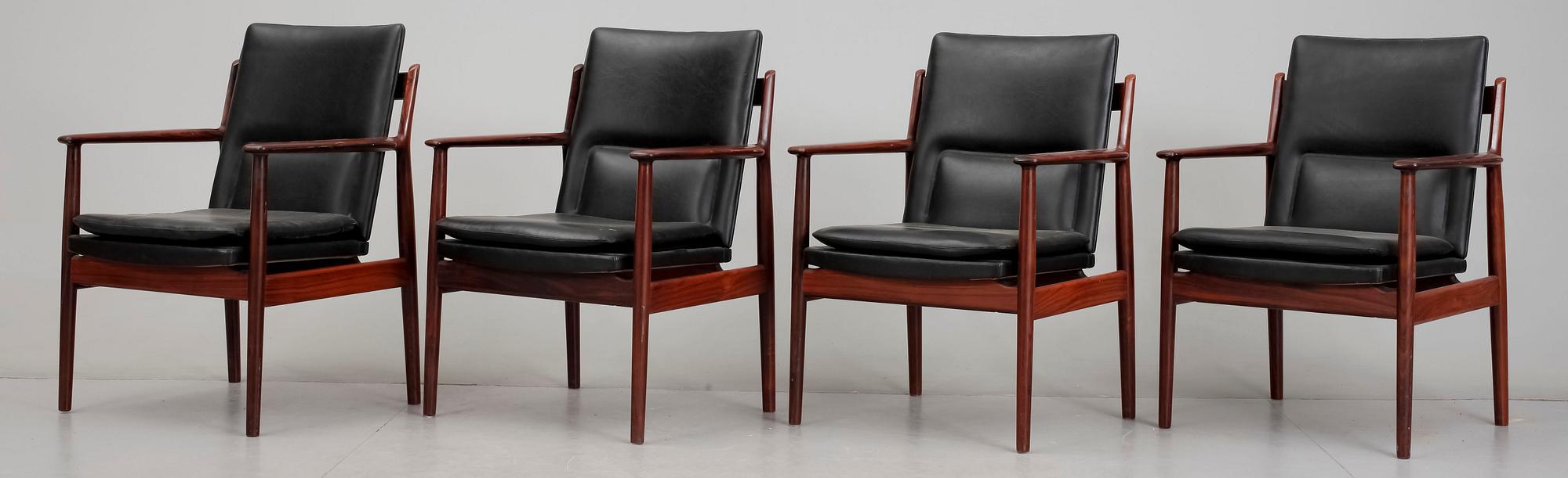 STOLAR, 4 st, "Modell 431", Arne Vodder, Sibast Furniture, Danmark, 1900-talets andra hälft.