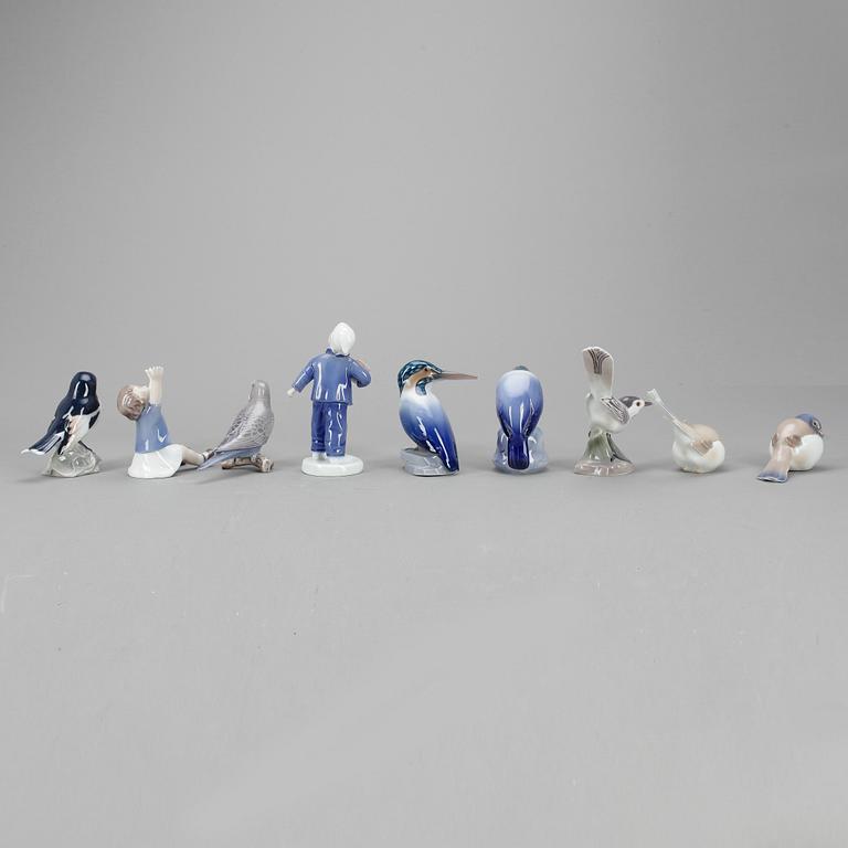 FIGURINER, 9 st, porslin, Bing & Gröndahl, Danmark 1900-tal.