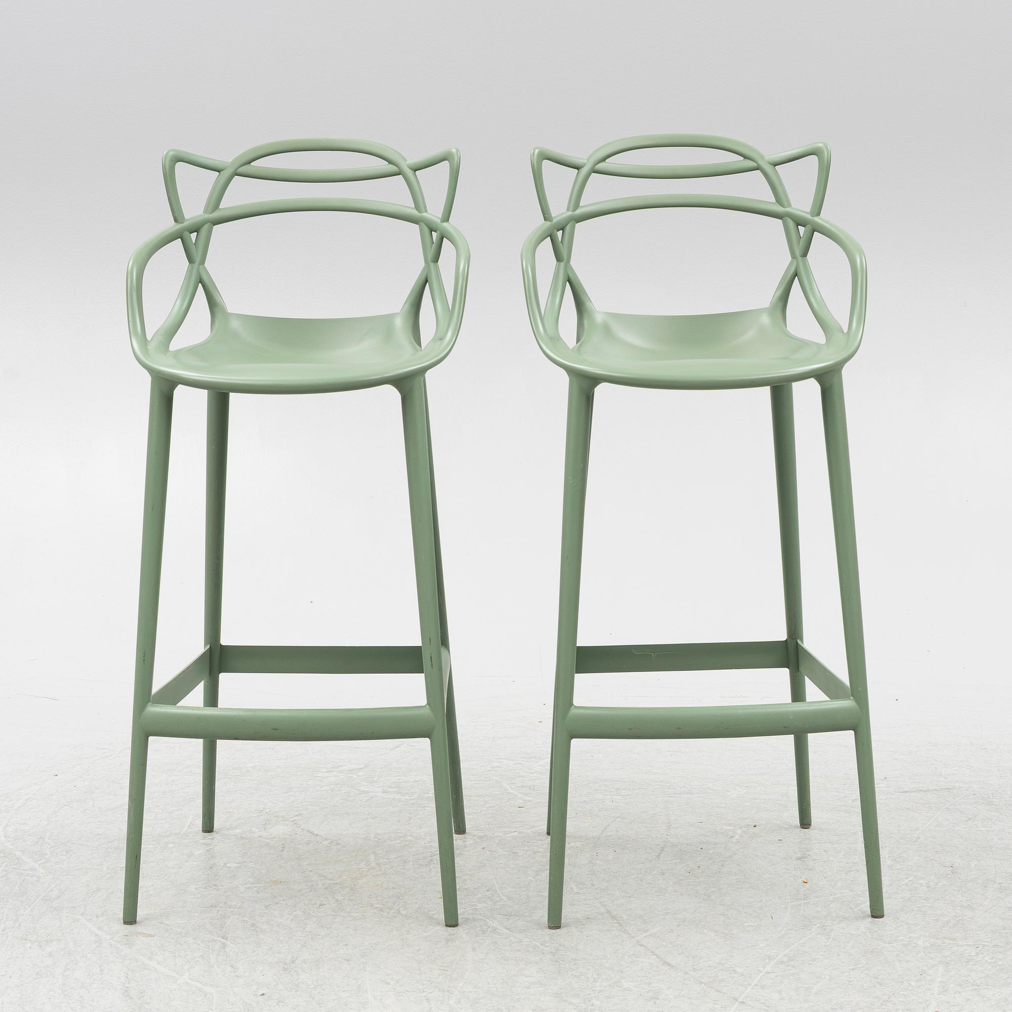 Philippe Starck and Eugeni Quitllet, bar stools, a pair, "Masters stool, Kartell, Italy.