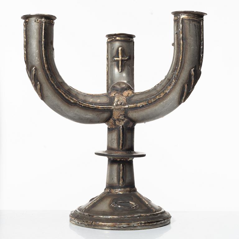 Allan Ebeling, candelabrum for three candles, wrought iron, Torshälla 1964.