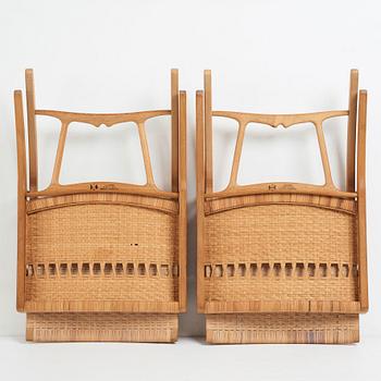 Hans J. Wegner, a pair oak and rattan "model 512" folding chairs by Johannes Hansen, Denmark 1950-60's.