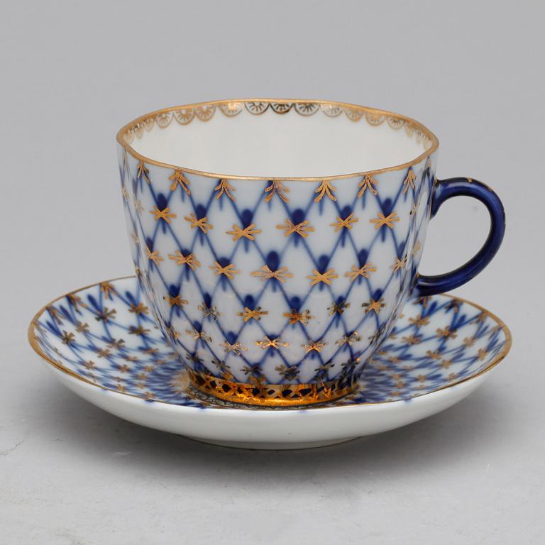 KAFFESERVIS, 16 delar, porslin, Lomonosov, Ryssland, 1900-talets andra hälft.
