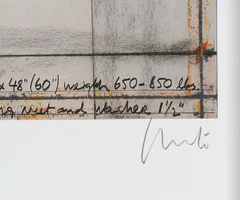Christo & Jeanne-Claude, Offset in colours, with fabric application, signed Christo in pencil.