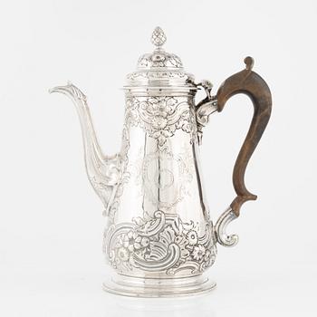 An English Rococo Silver Coffee Pot, mark of Richard Gurney & Co, London 1749.