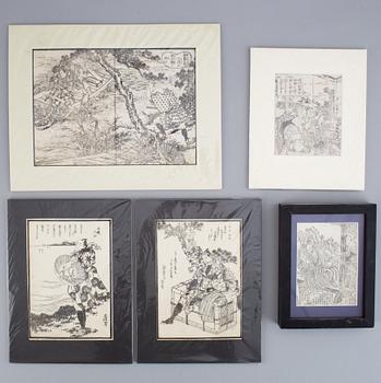 Four Japanese woodblock prints from album, 19th century.