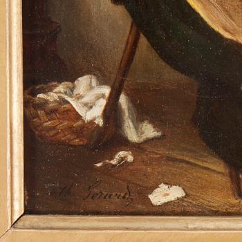 OKÄND KONSTNÄR, olja på pannå, 1800-talets andra hälft. Något otydligt signerad H Gerard.