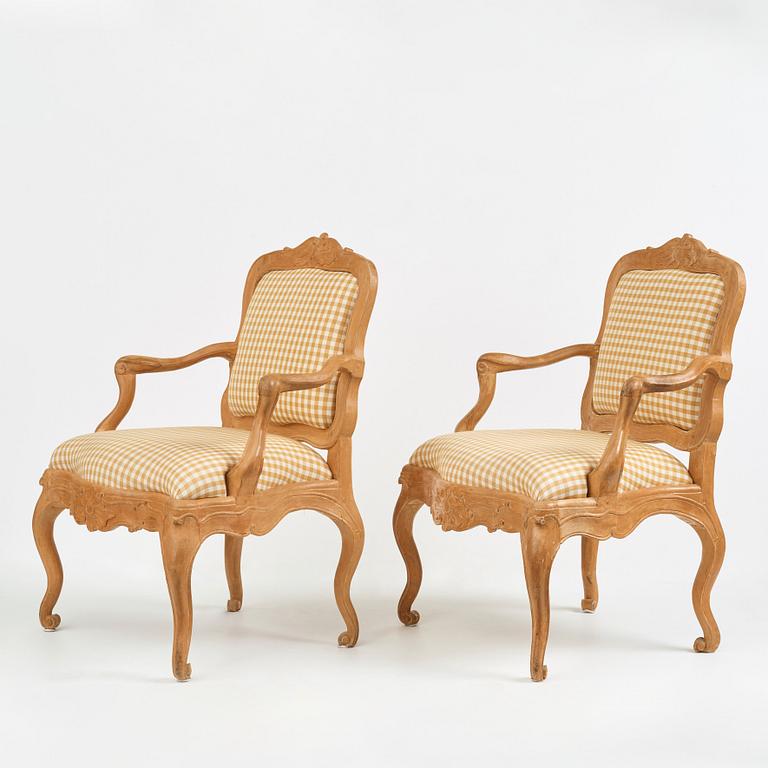 A pair of Swedish Rococo 18th Century armchairs.