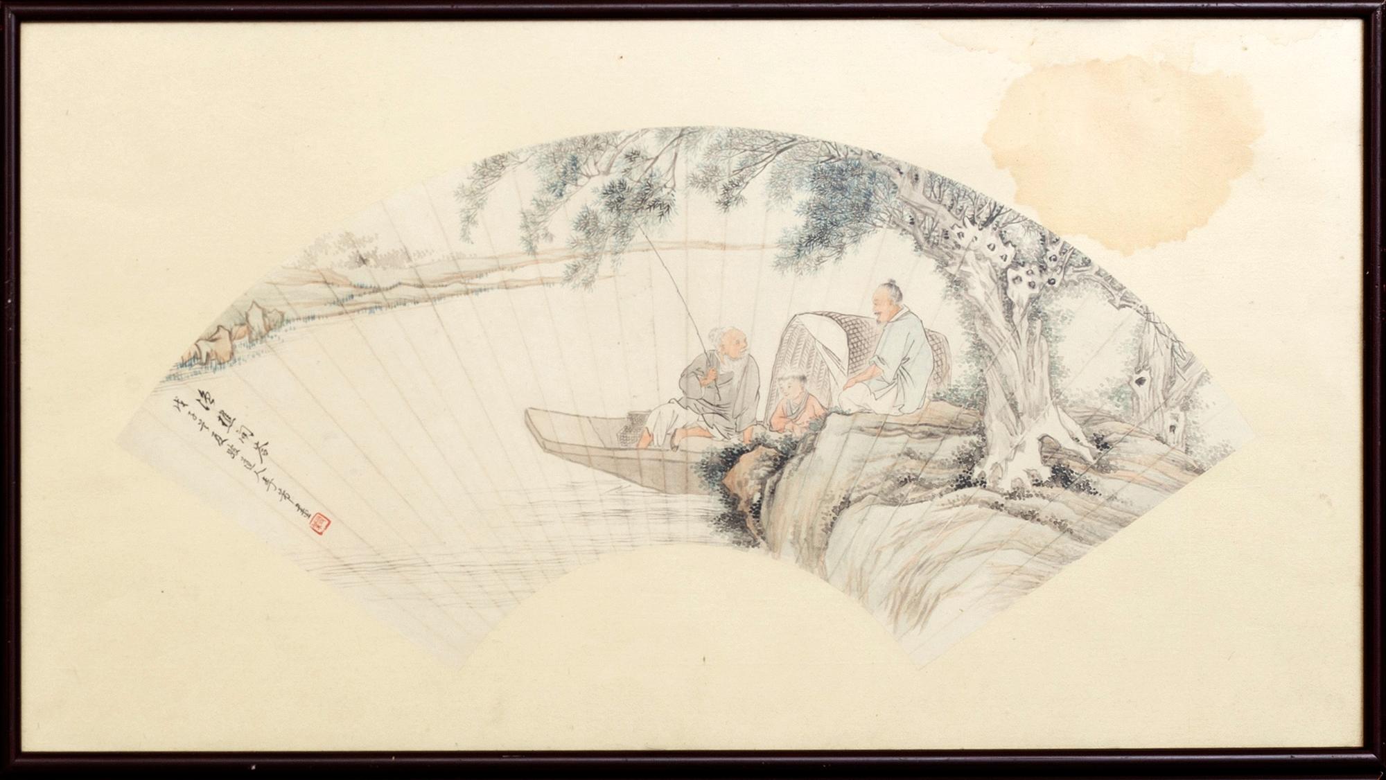 Two fan paintings by unknown artist, late Qing dynasty, circa 1900.