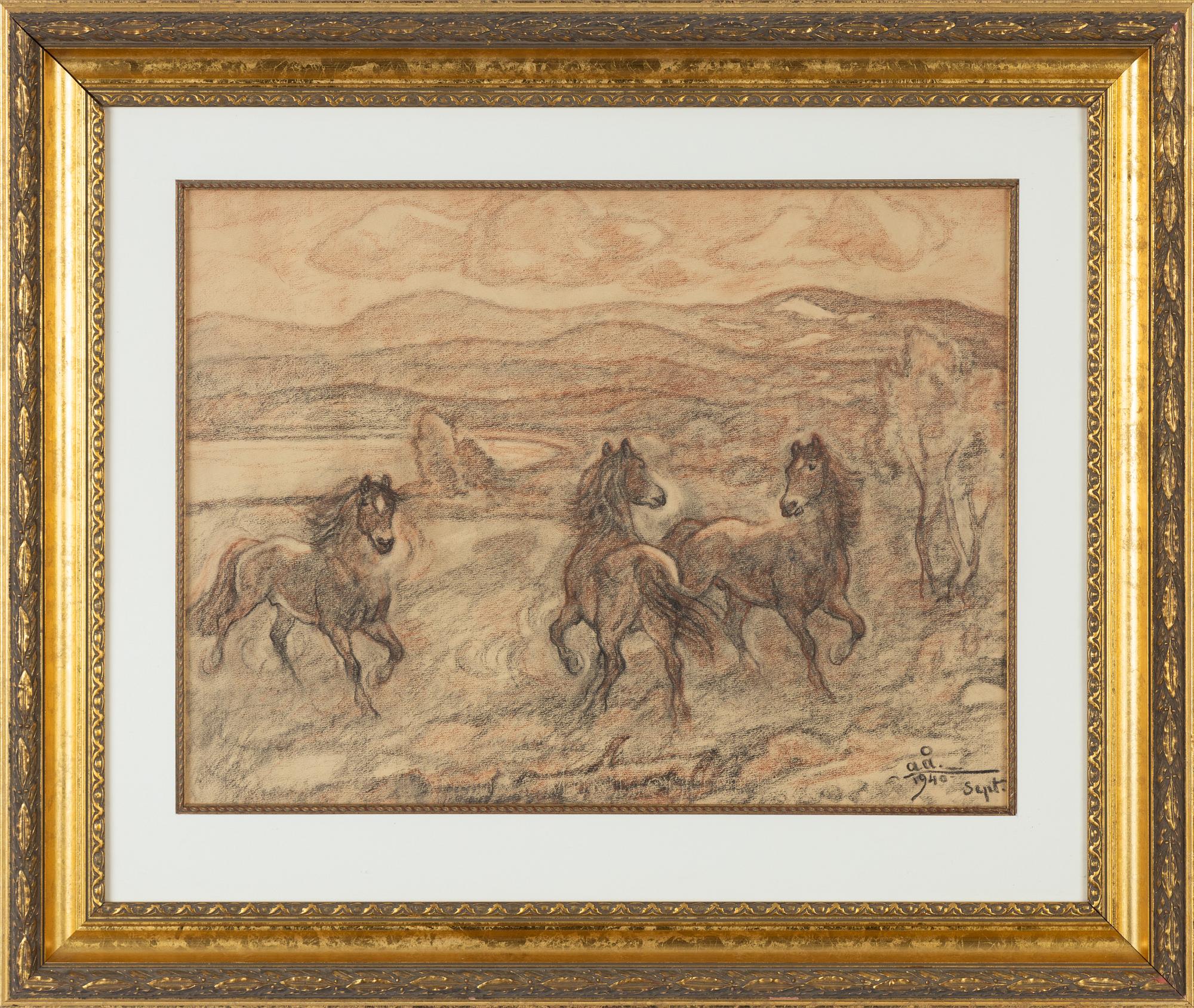 Acke Åslund, chalk drawing, signed and dated 1940.