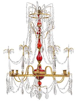 A six-light chandelier by Fischer, St Petersburg 1797. Signed "FECIT I A S FISCHER ST PETERSBURG 1797".