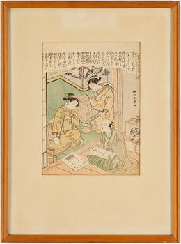 KITAO SHIGEMASA and  REKISENTEI EIRI, after, two color woodblock prints. Japan, late 19th/early 20th century.