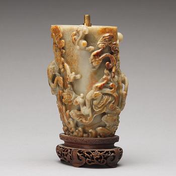 A sculptured stone vase, presumably late Qing dynasty.