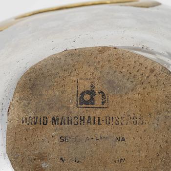 David Marshall, a metall and brass bowl and a pair of candle sticks.