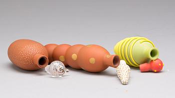 FLACONER, 3 st. Glas,  Anne Nilsson, Orrefors Gallery 92.