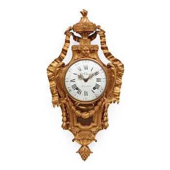 540. A Louis XVI 18th century gilt bronze wall clock by George Causard, Paris 1770-89.