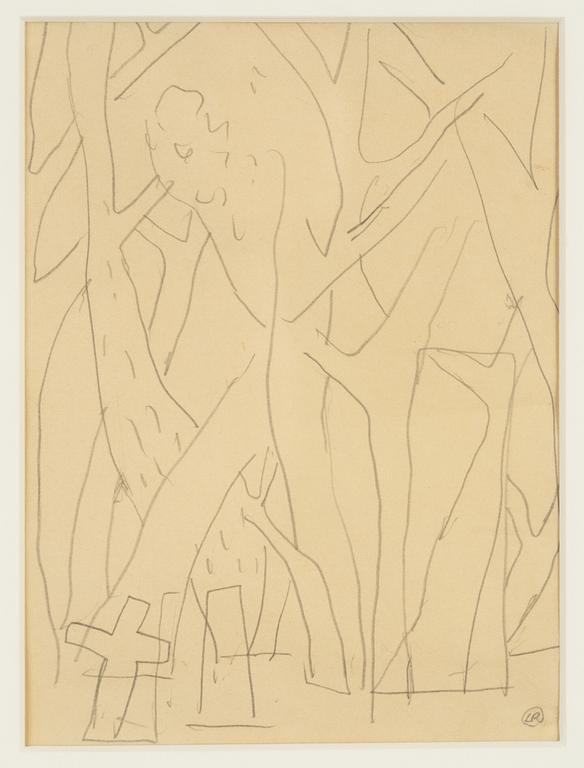 Lennart Rodhe, blyertsteckningar, 4 st, samramade, signerade och daterad -44.