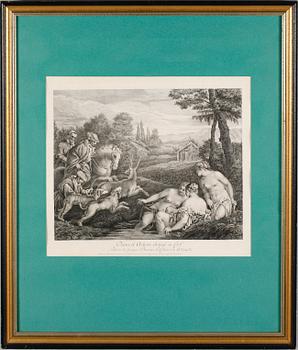 KOPPARSTICK, 2 st, efter Jeurat och Bassan, 1700-tal.