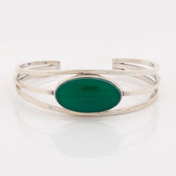 Niels Erik From, sterling silver and green stone bangle, Denmark.