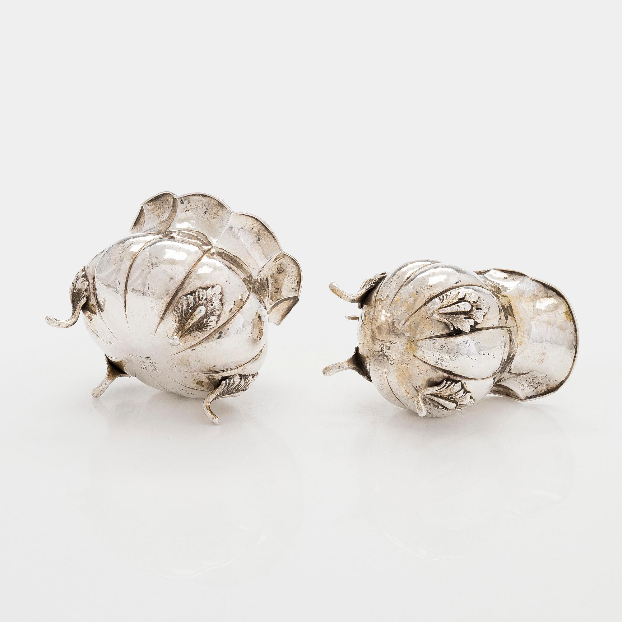 Silver cream jug and sugar bowl, possibly Germany, pseudo marks, import marked Hugo Grün, Helsinki 1931.