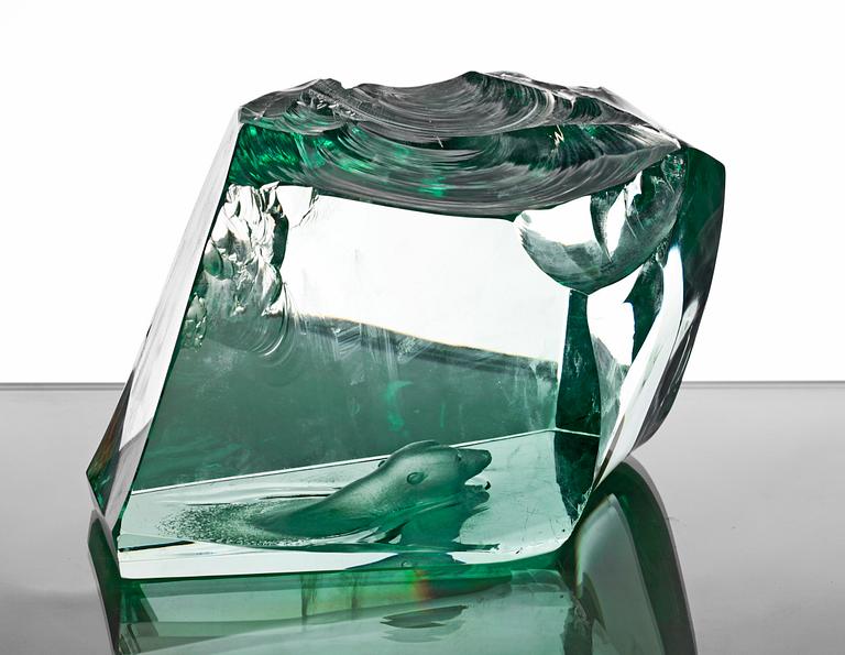 SKULPTUR, glas, Vicke Lindstrand Kosta. Sign.