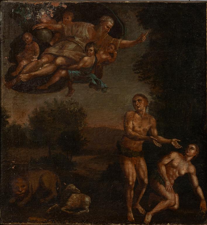 Flemish school, 18th century, God expels Eve and Adam from Paradise.