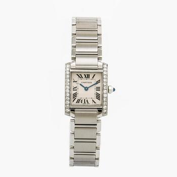 CARTIER TANK FRANCAISE steel and brilliant-cut diamonds approx 0,50 ct, Cartier case.