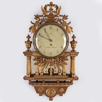 A late gustavian ca 1800 wall clock by Israel Dahlström (clockmaker in Stockholm 1792-1829).