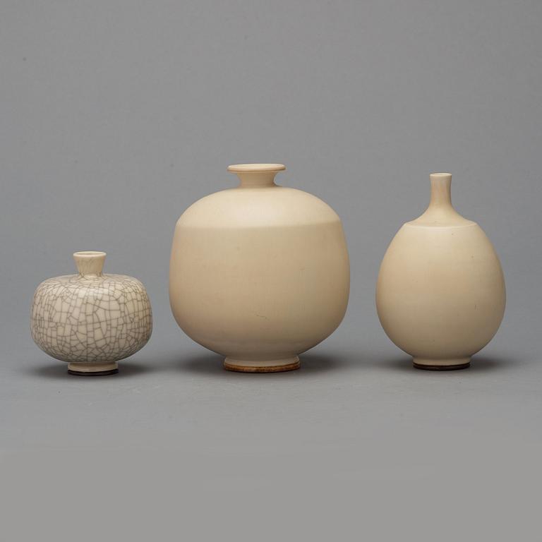 Berndt Friberg, three stoneware vases, Gustavsberg studio, Sweden 1972-77.