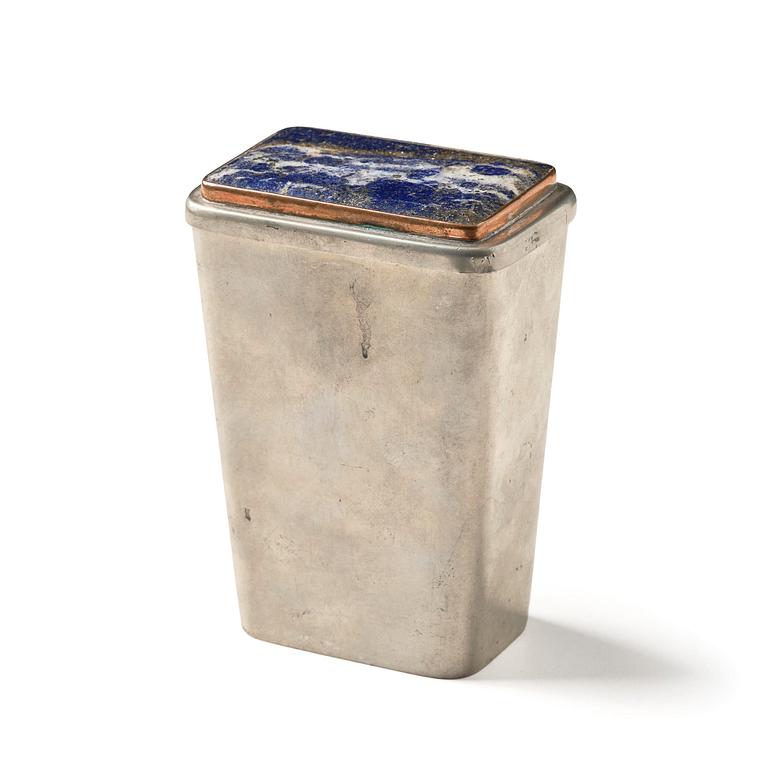 Firma Svenskt Tenn, a lapis lazuli lidded pewter jar, Stockholm, 1930.