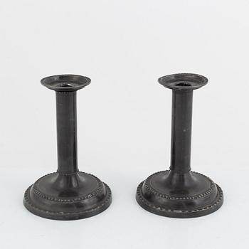 A Pair Swedish Gustavian Style Pewter Candlesticks, year mark 1959.