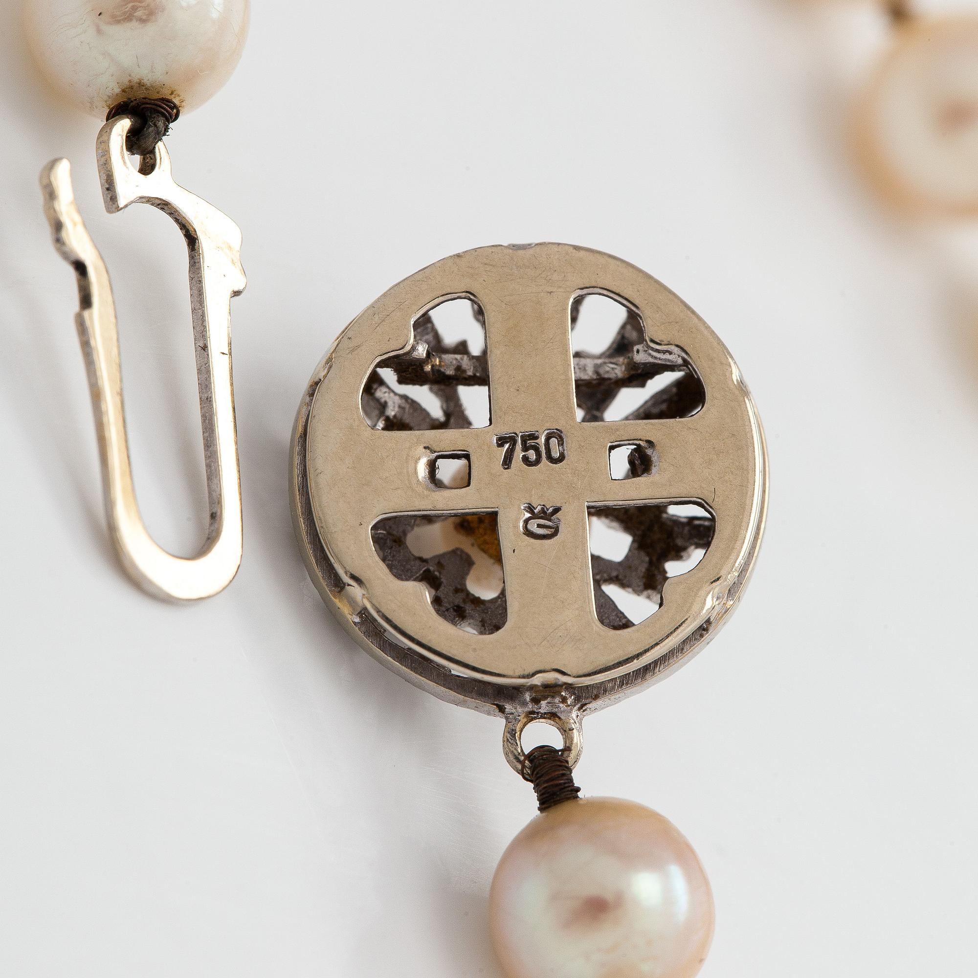 Pärlcollier, odlade pärlor, lås 18K vitguld.