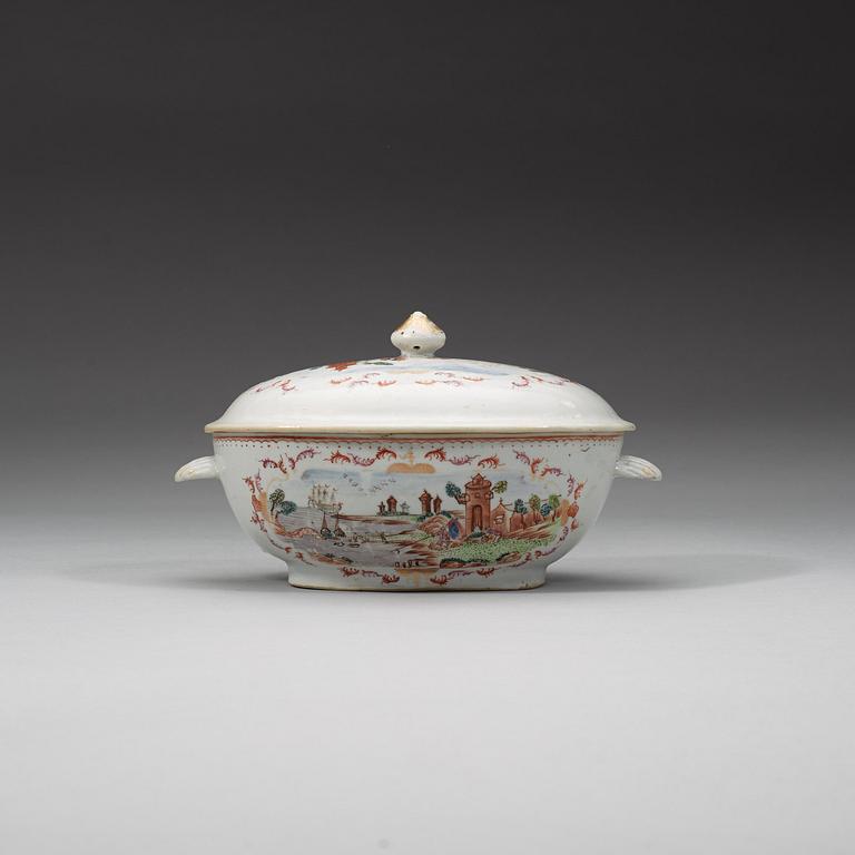 TERRIN med LOCK och FAT, kompaniporslin. Qingdynastin, Qianlong (1736-95).
