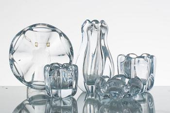 VASER samt SKÅLAR, 5 delar, glas, "Stella Polaris", 1900-tal.