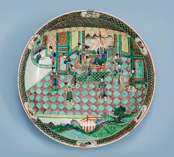 A massive famille verte charger, Qing dynasty.