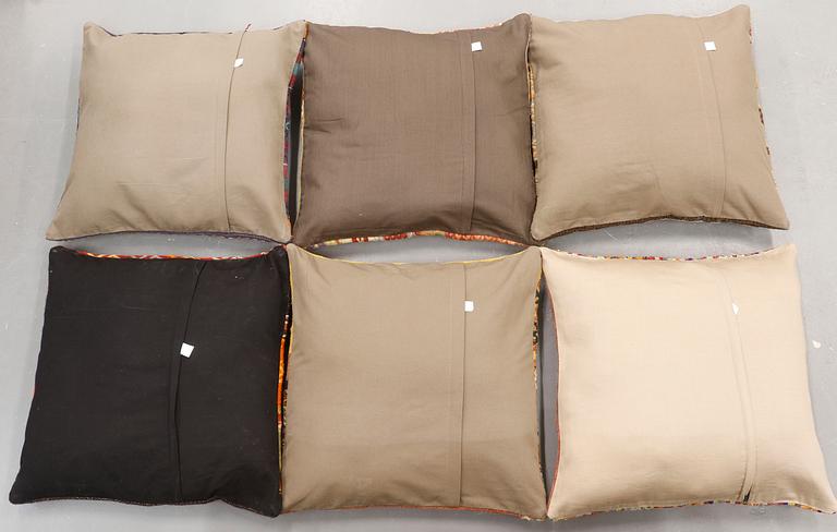 Six kilim cushions, Ca 60 x 60 cm.