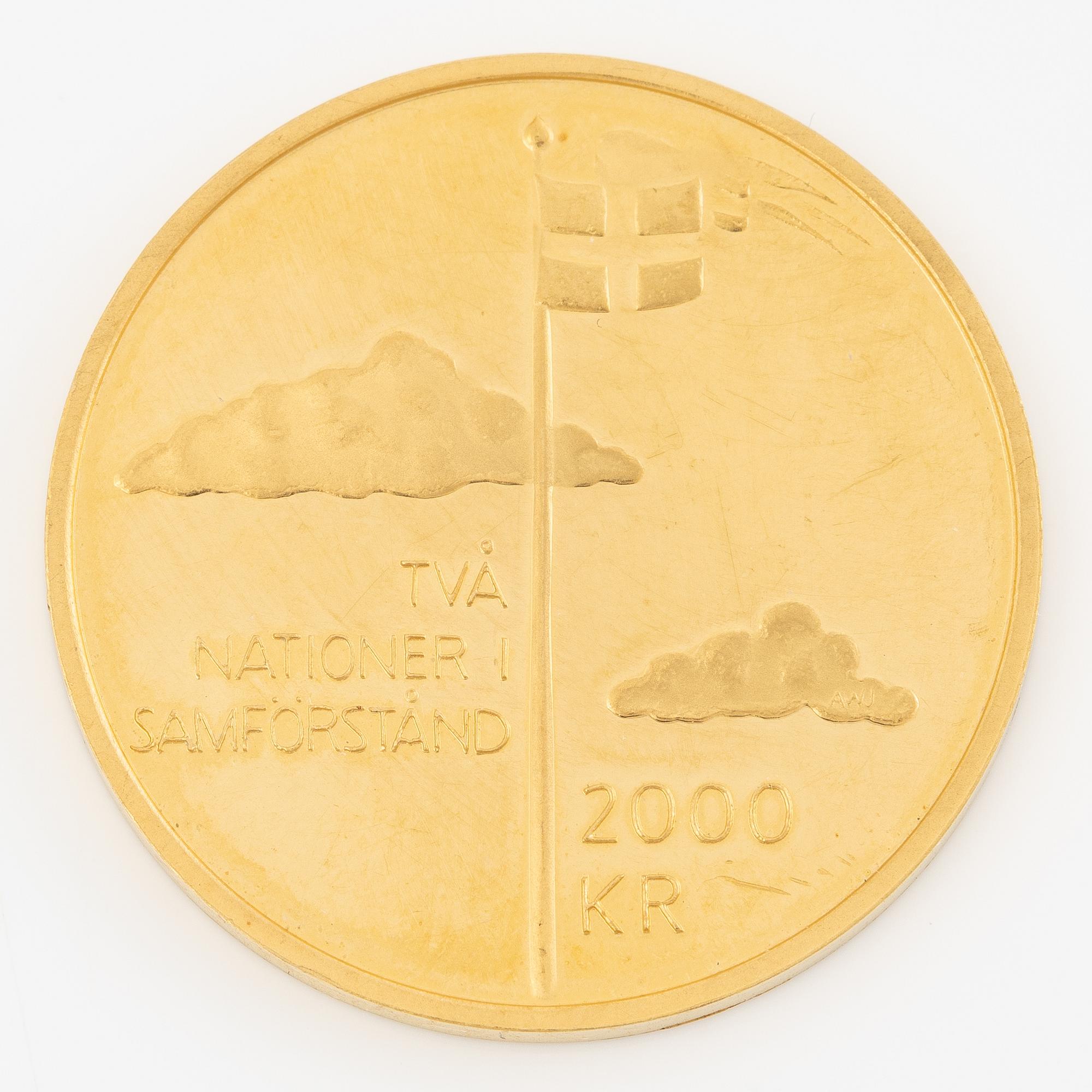 Guldmynt, Sverige, 2005, 2000 kr, Två nationer i samförstånd, 1905-2005. Till minne av unionsupplösningen Sverige-Norge.