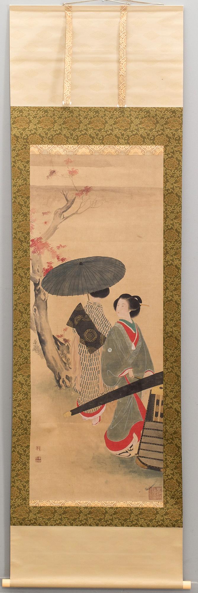 A Japanese hanging scroll, ink and color on paper, 20th century,
