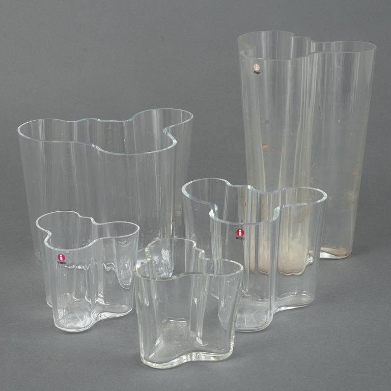 Alvar Aalto, vaser, 5 st, glas, "Savoy", Iittala, Finland, 1900-talets slut.