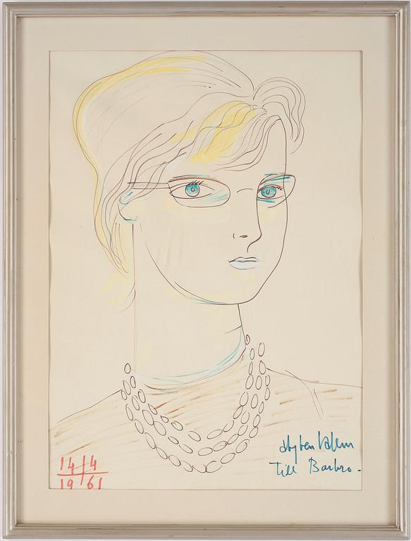 ALY BEN SALEM, teckning på papper, sign o dat 14/4, 1961.