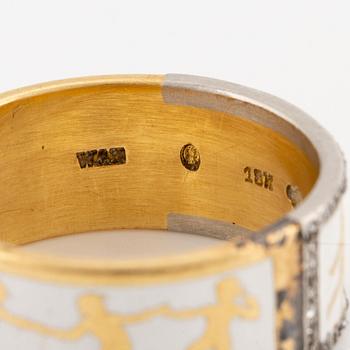 A W.A. Bolin 18K gold and enamel ring set with rose-cut diamonds.