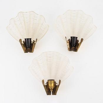 Vägglampor, 3 st, "coquille", ASEA belysning 1940-tal.