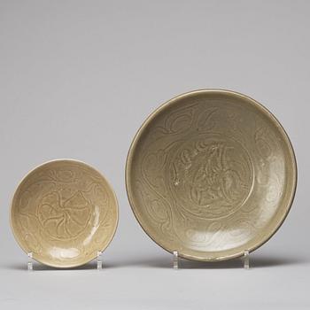 Two celadon glazed bowls, South East Asian market, presumably Sawankhalok, 15/16th Century.