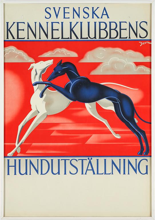BO VILSON, a vintage poster, Svenska Kennelklubbens Hundutställning, 1937.