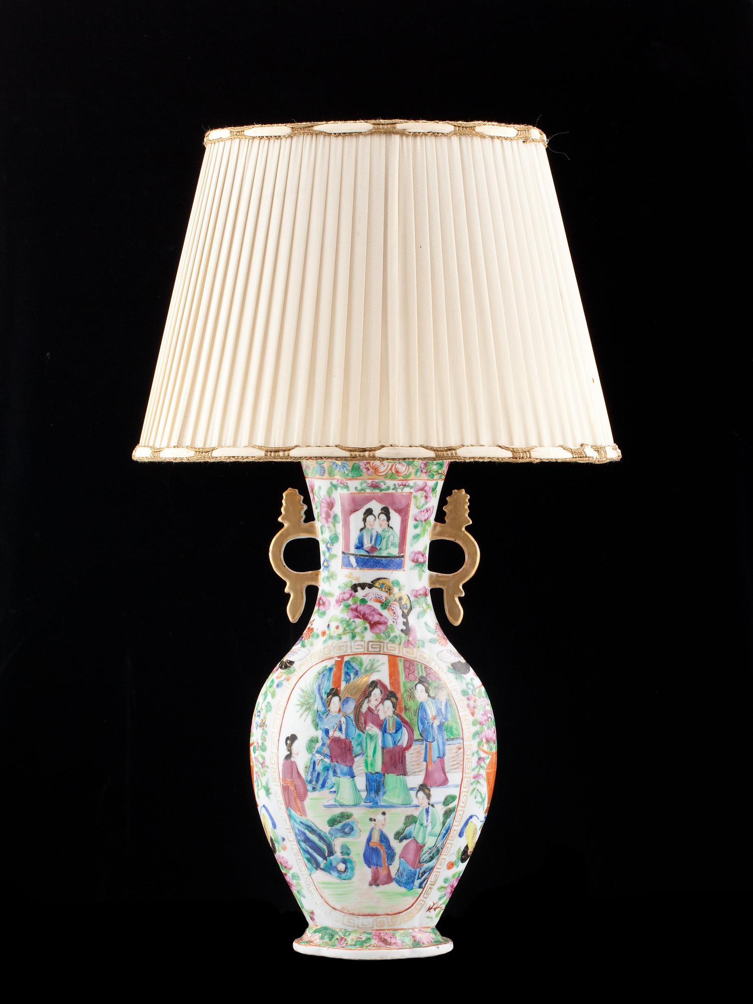 BORDSLAMPA, porslin, Kanton, 1800-tal.