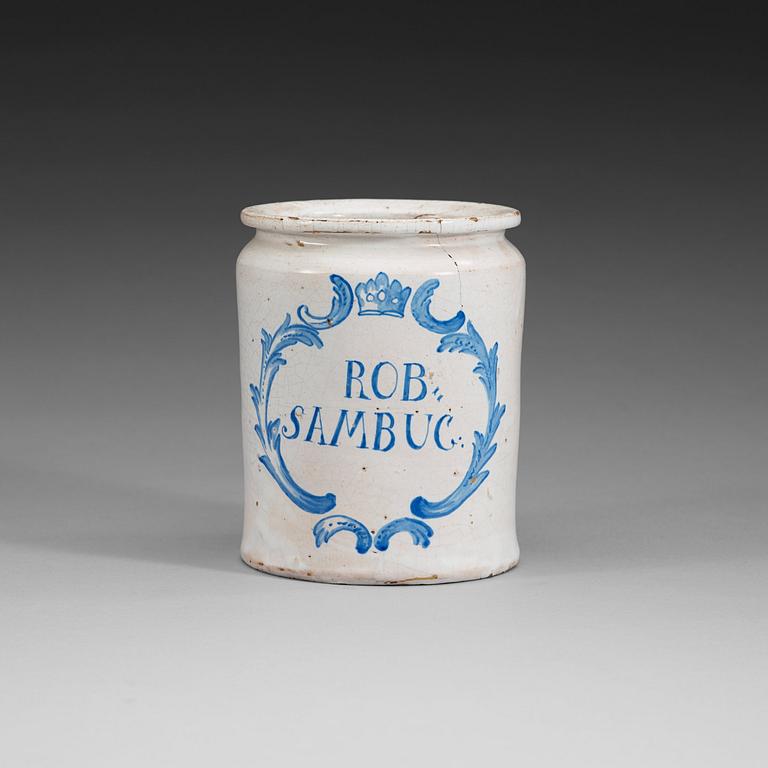 A Swedish faience jar, Rörstrand 1764.
